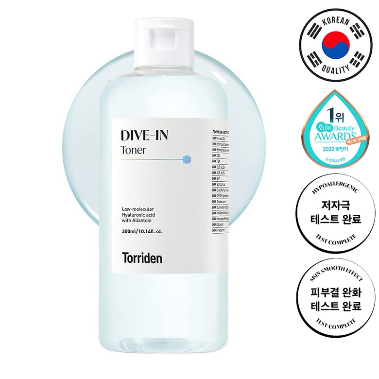 Nước cân bằng da toner Torriden Dive-In 300ml pH 5.5 - 5 loại Hyaluronic Acid siêu dưỡng ẩm - Nội địa Hàn Quốc