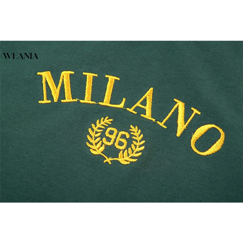 Áo Thun Croptop Thêu Chữ Milano Thiết Kế Đơn Giản Cho Nữ