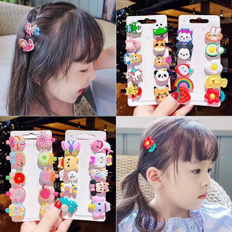 Set 10 kẹp tóc nhựa mềm hình hoạt hình đáng yêu xinh xắn cho bé