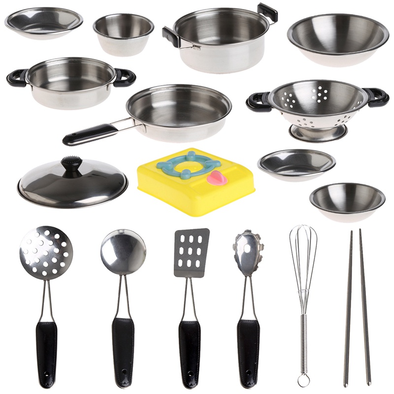 Set 20 Mô Hình Nồi Chảo Nấu Ăn Bằng Thép Không Gỉ Đồ Chơi Cho Bé