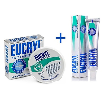 Eucryl - Combo kem đánh răng Eucryl 62g và bột tẩy trắng răng Eucryl 50g (Chính hãng)