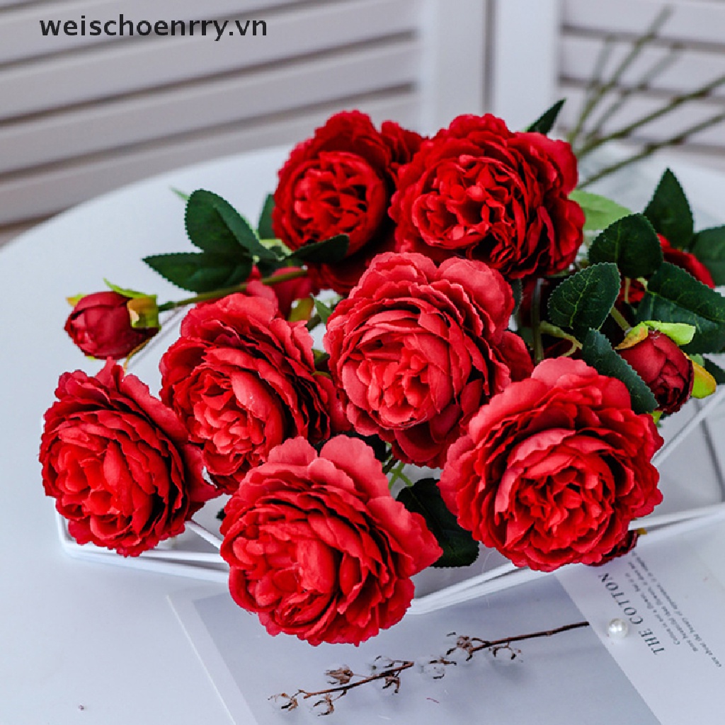 WW 3 Heads Rose European Silk Artificial Peony Flower For Home Wedding Wall Decors WW