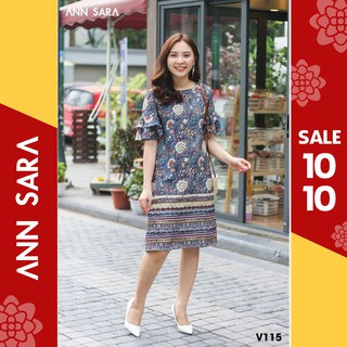V115 - Đầm suông tay chuông 2 lớp màu tối ANN SARA