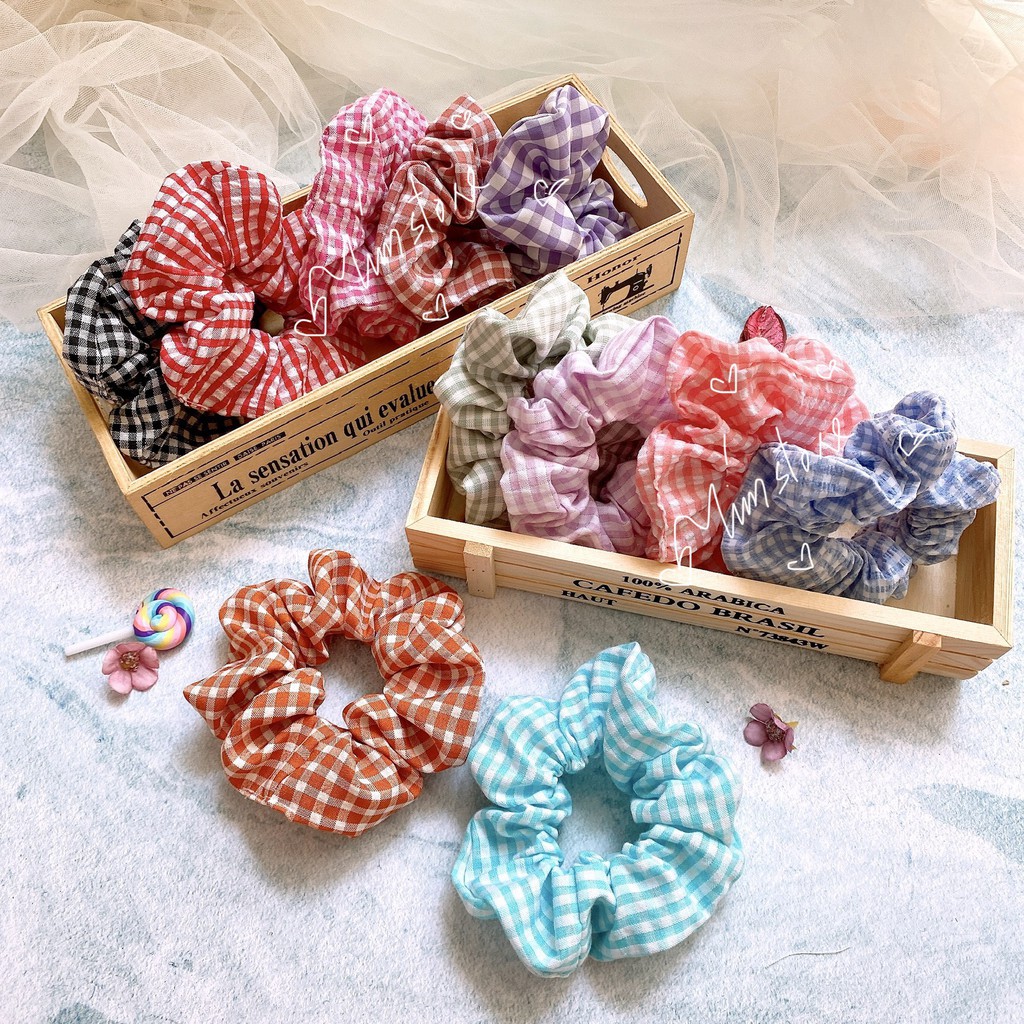 Set 10 cột tóc vải scrunchies hoa vintage retro vải đẹp cotton lụa thô đũi các loại TIMSTORE