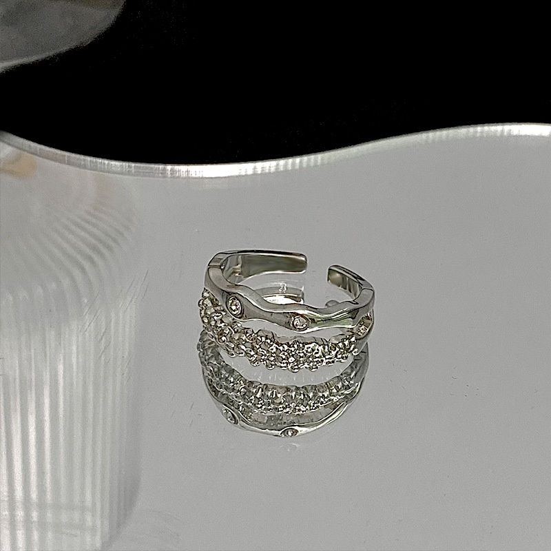 Nhẫn Hở Hai Lớp Đính Kim Cương Phong Cách Retro Thời Trang Dành Cho Nữ