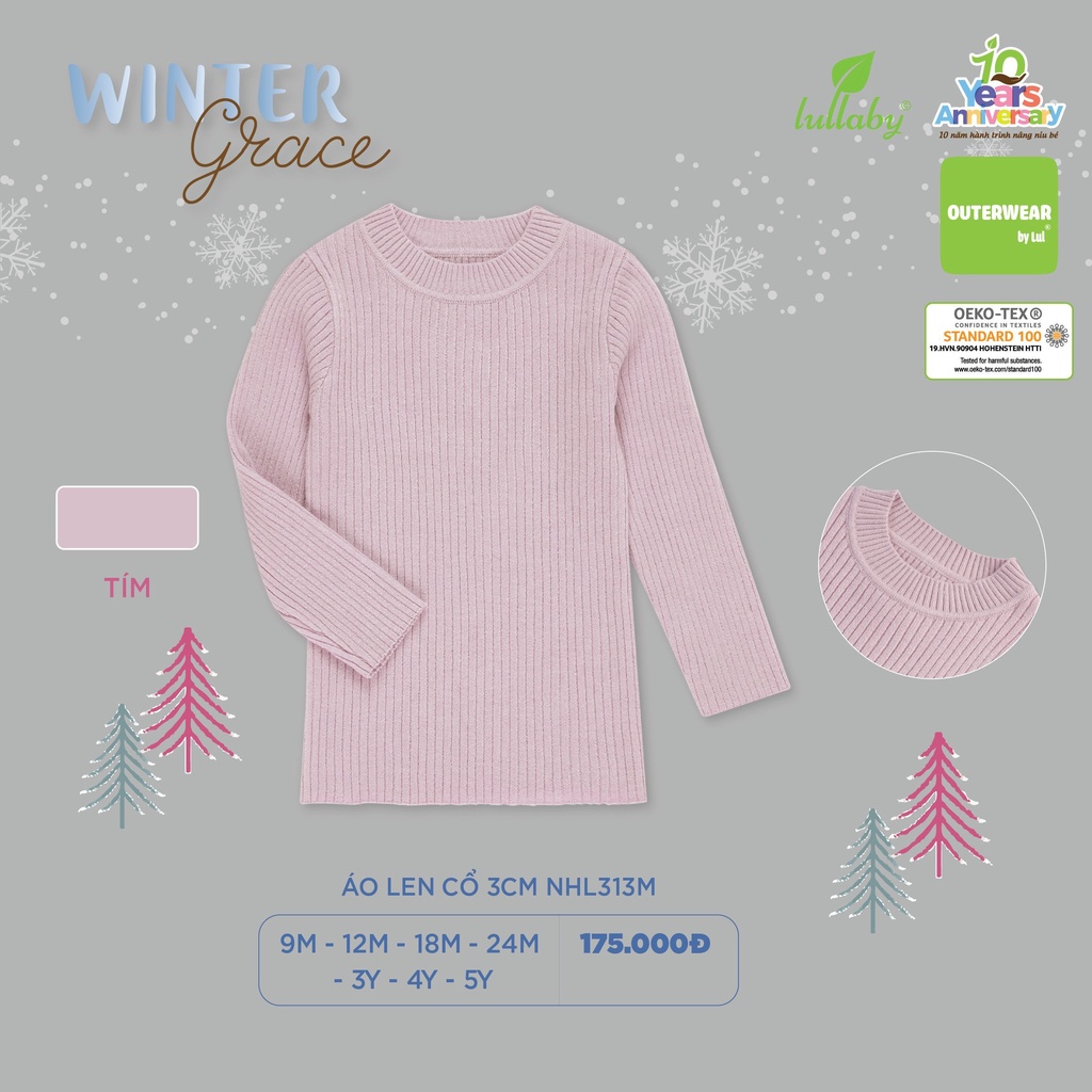Áo len thun gân mềm mại cổ 3cm trẻ em Lullaby