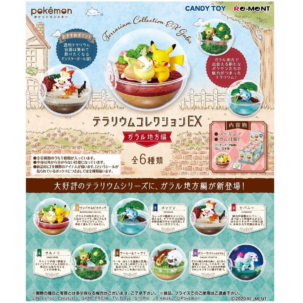 Quả Cầu Pokemon Terrarium Galar Region Eevee &amp; Wooloo chính hãng Re-Ment - trong suốt, mở nắp được - PokeCorner