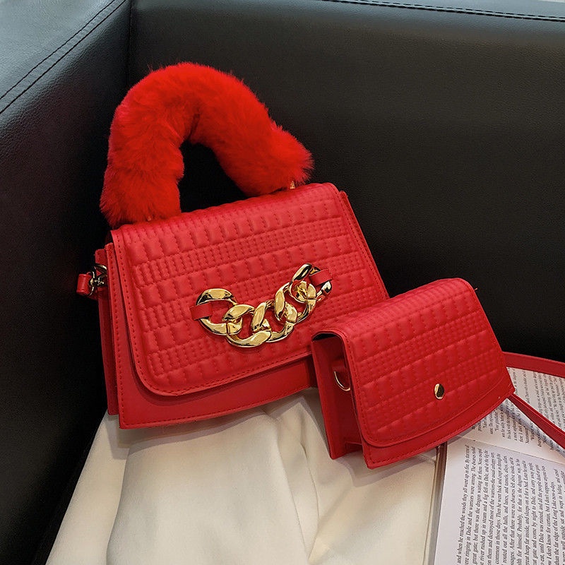 Túi Đeo Chéo Da PU Phối Lông Thời Trang Cho Nữ