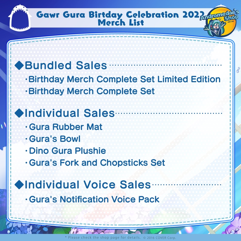Bộ kỉ niệm sinh nhật Gawr Gura Birthday Celebration 2022 Merch Complete Set