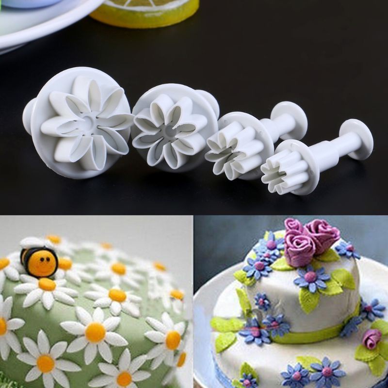 Set 4 Khuôn Nhấn Bánh Quy Hình Hoa Cúc Bằng Nhựa