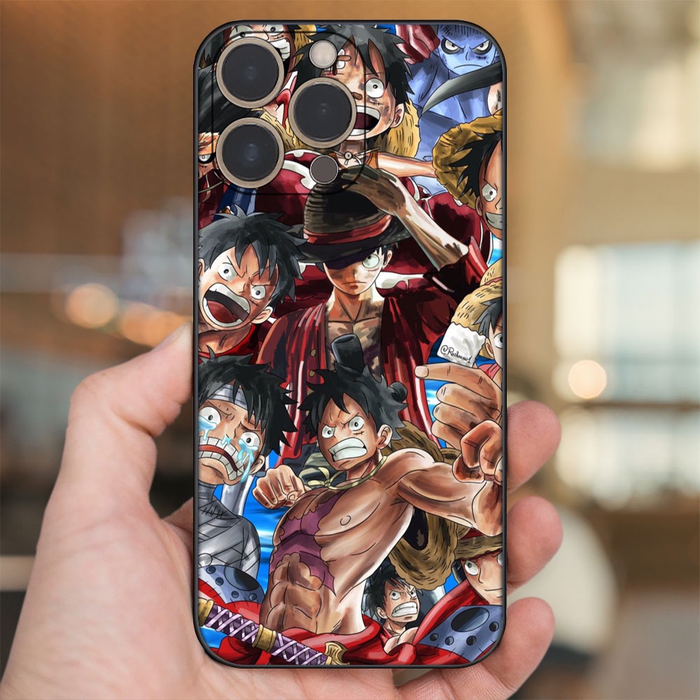 Ốp lưng iPhone 14 Pro dẻo đen cạnh vuông in hình Luffy One Piece