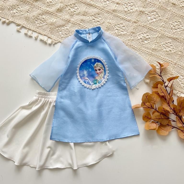 Áo dài cách tân Elsa kèm chân váy xoè xinh xắn cho bé gái 9-22kg | Bigbaby Shop