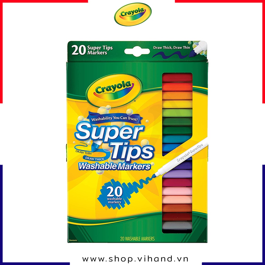 Bộ 20 màu bút lông Crayola Super Tips dễ dàng tẩy xóa bằng nước dành cho trẻ