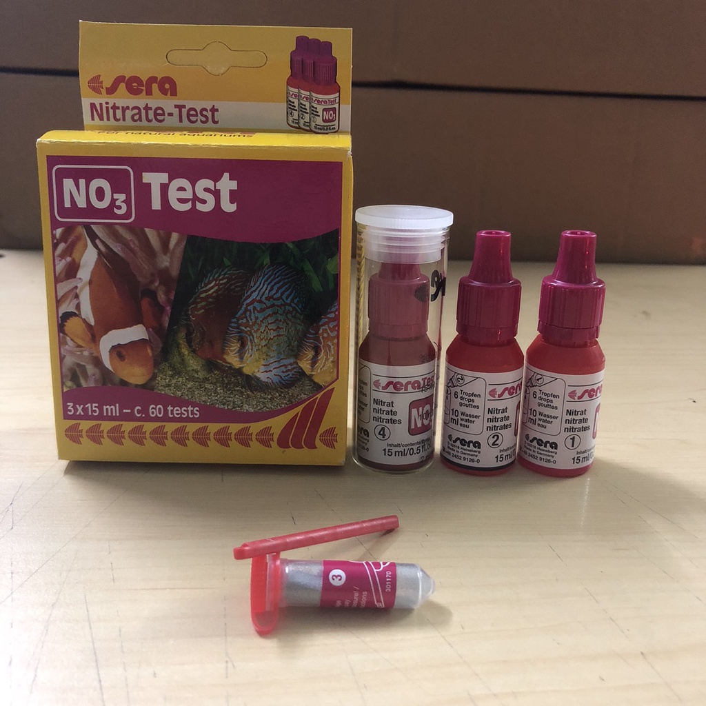 Bộ Kiểm Tra NO3 Sera, Model:Test kit NO3 Sera, thương hiệu Sera, 3 lọ 15ml và 1 lọ 10g kèm 1 cuvet