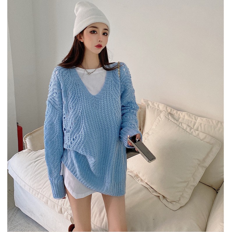 Áo Sweater Dệt Kim Chui Đầu Dáng Rộng Thời Trang Mùa Thu 2020 Cho Nữ