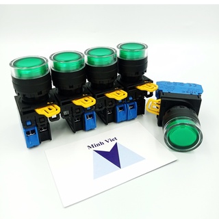 Nút nhấn idec yw1l-af2e có đèn, dạng phẳng, nhấn giữ, ip 65 ngoài mặt tủ, phi 22