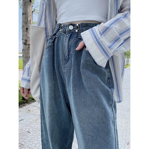 Quần jeans ống rộng MINION CLOTHING cài eo lưng cạp cao Unisex nam nữ Ulzzang chất jean bò cao cấp dày dặn Q5586