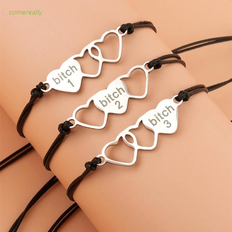 Bộ 3 vòng tay mặt hình trái tim khắc chữ Best Friend cho nam và nữ