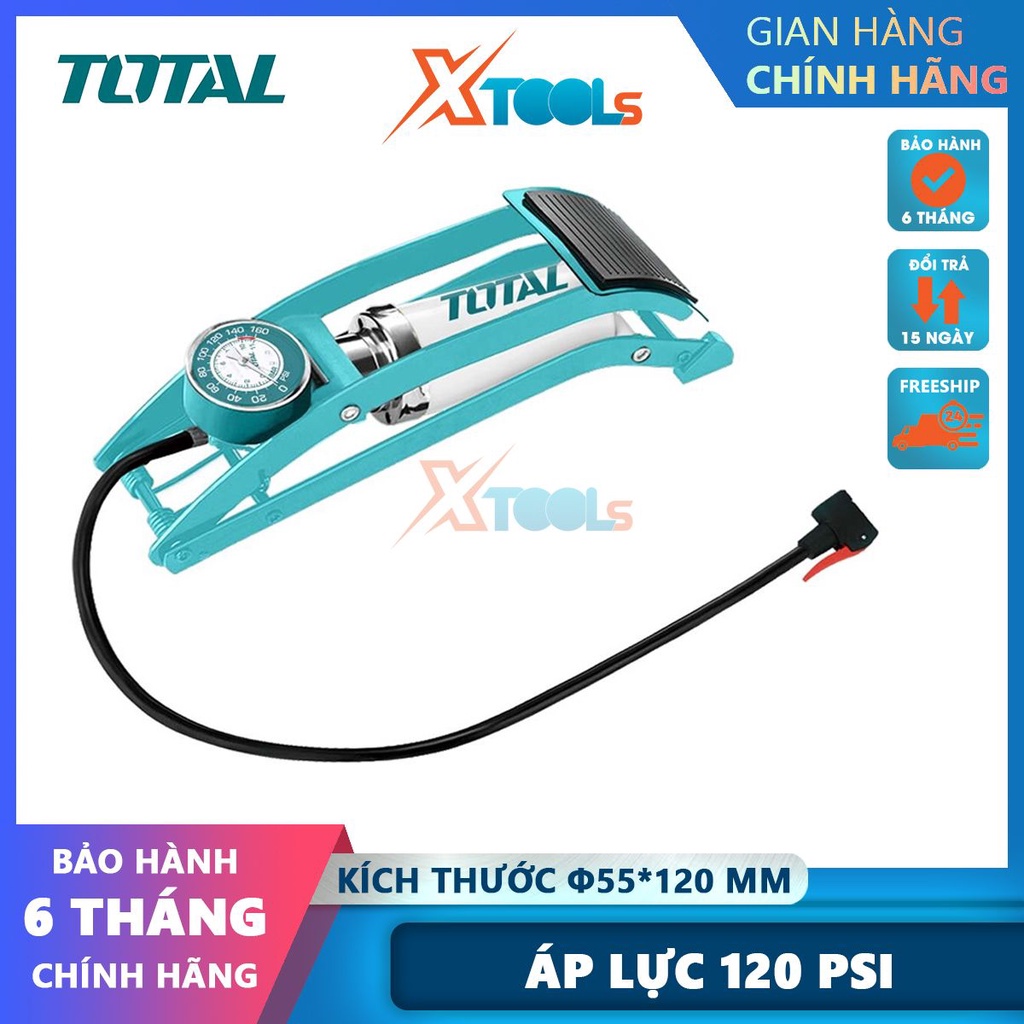 Bơm hơi đạp chân TOTAL TMPP5511, kích thước φ55 * 120mm, ống bền áp suất cao, đầu phù hợp với Schrader, Presta, Dunlop