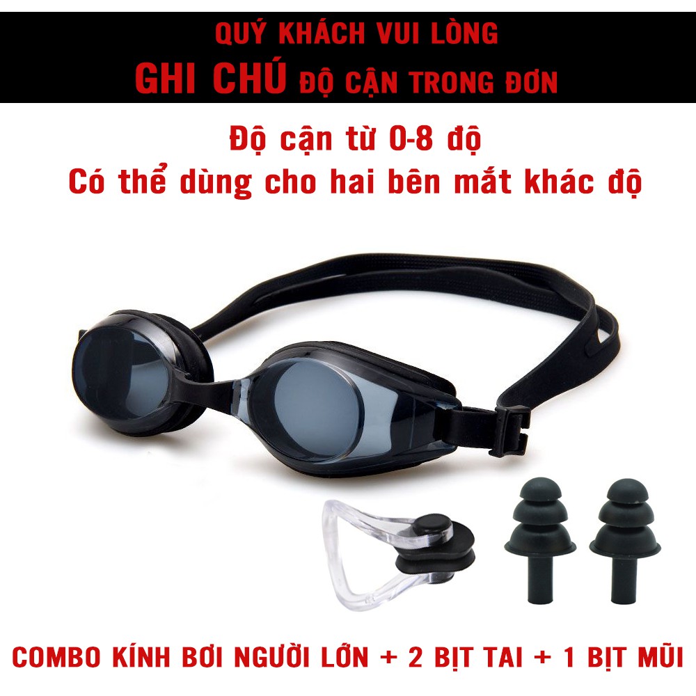 Combo Bịt Tai Mũi Kính Bơi Cận 1.5 2 2.5 3 3.5 4 4.5 5 5.5 6 7 8 độ Người Lớn Trẻ Em Legaxi
