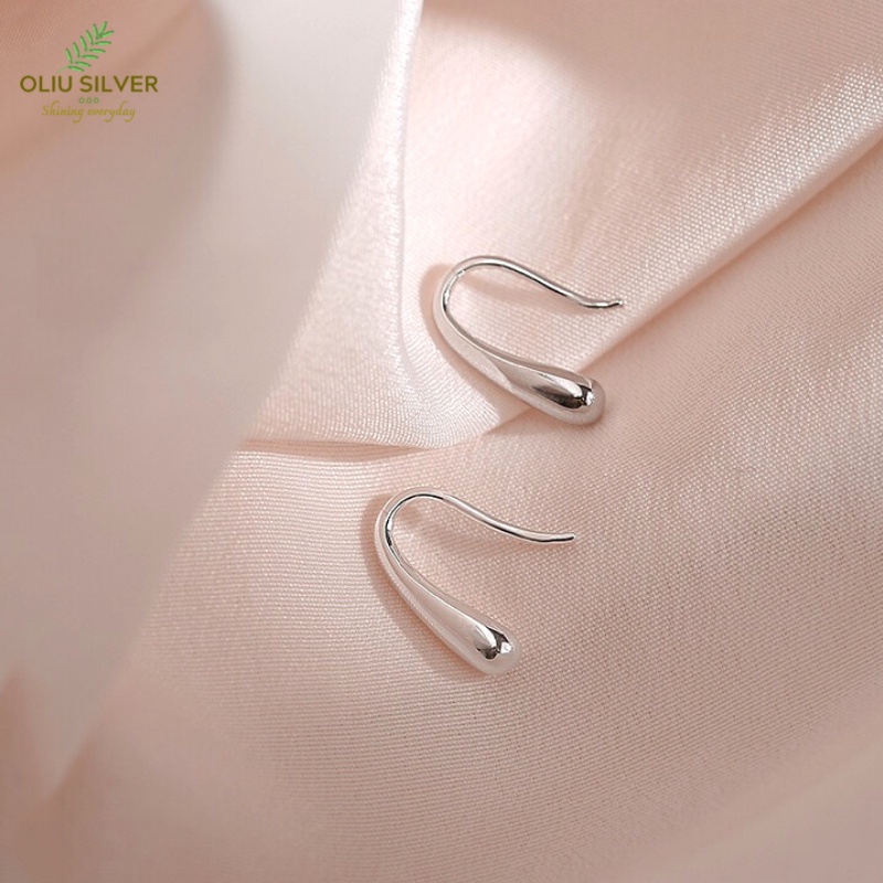 Bông Tai Bạc S925 Giọt Nước Dạng Móc Không Đính Chốt Thanh Lịch | Khuyên Tai Nữ Trang Sức Bạc Thời Trang