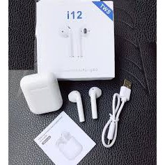 Tai nghe bluetooth, tặng kèm dock và cáp sạc i12 TWS 5.0, cảm ứng vân tay, đàm thoại