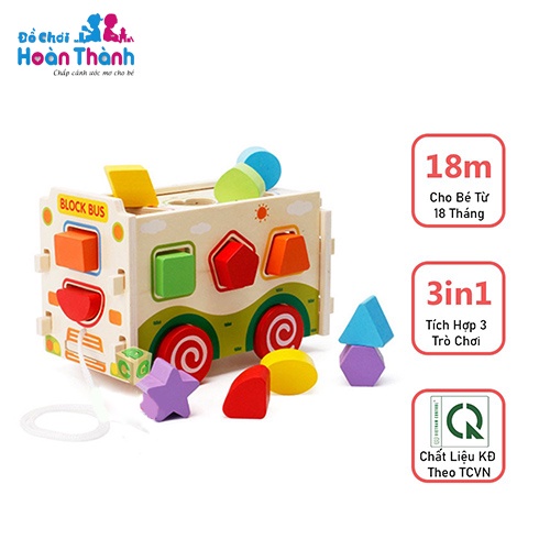 Đồ chơi xe thả hình bằng gỗ trẻ em,đồ chơi giáo dục sớm cho bé 1-3 tuổi thumbnail