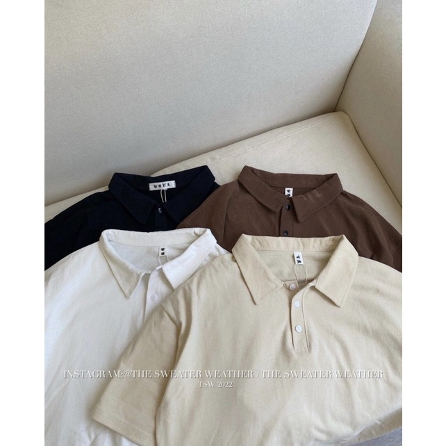 Áo pull trơn chất thô mặt tuyết tay lỡ cổ polo basic