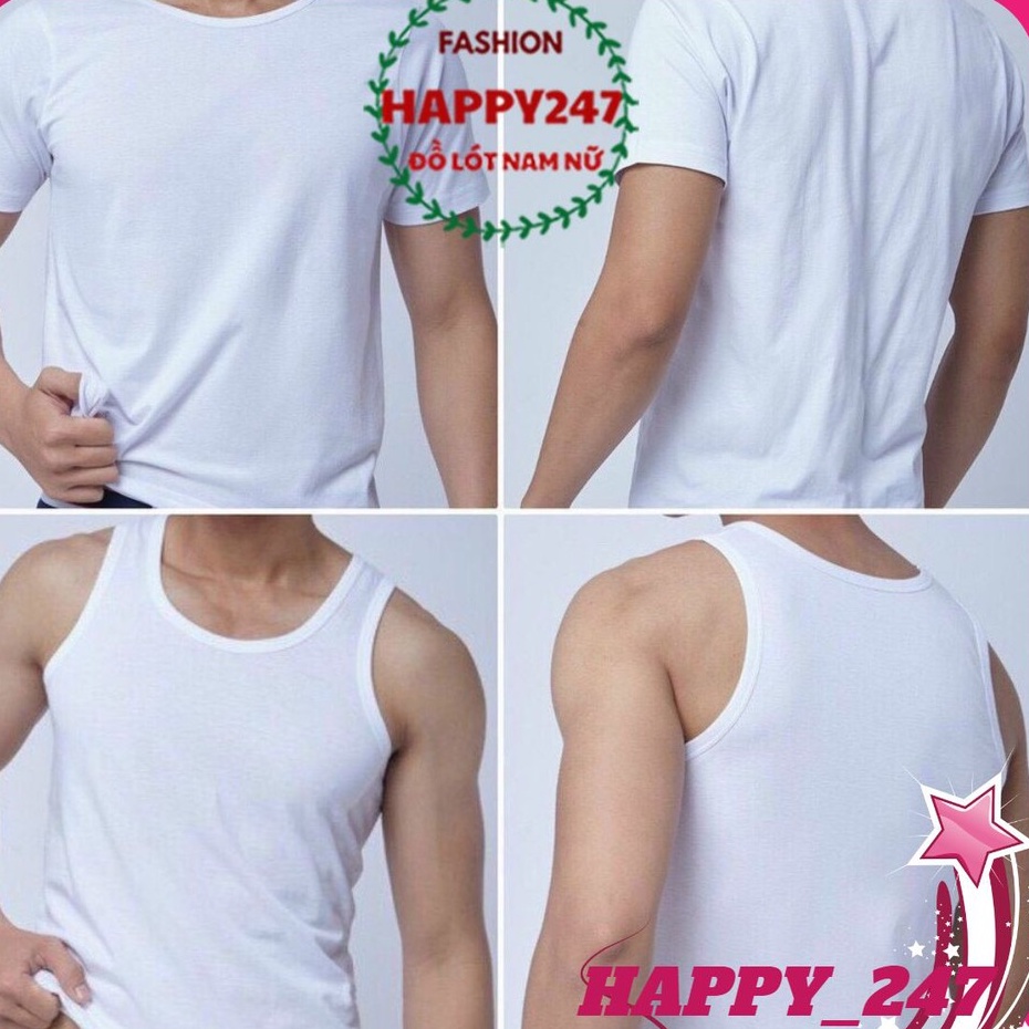 Aó thun Lót Nam HANOIVIETNAM Đông Xuân 3 lỗ Cộc Tay Cổ Tròn mỏng mát áo lót nam mặc tập gym tập thể thao