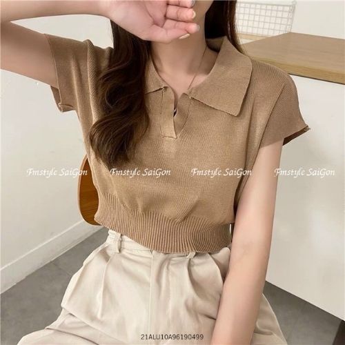 Áo len croptop dệt kim cổ Polo bo eo tay ngắn chất mịn màu thu đông phong cách hàn quốc VM STYLE 22ALU03G10901