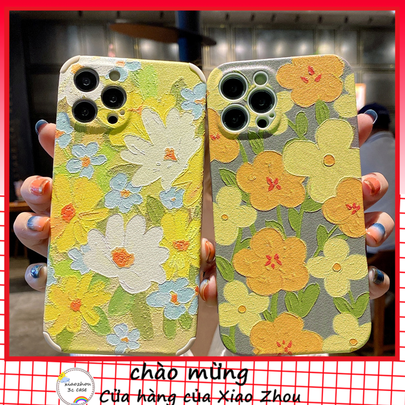 Oil painting yellow flowers for iPhone 12 Pro Max 12mini Phone 11 Pro Max Anti-fall Soft shell SE 2020 7plus 8plus xr xs i XSMAX   Vỏ Iphone