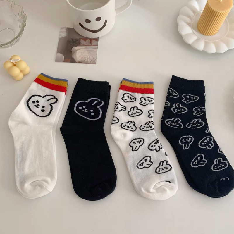 Vớ Thể Thao In Họa Tiết Thỏ Cầu Vồng Dễ Thương Phong Cách Hàn Quốc Cho Nữ