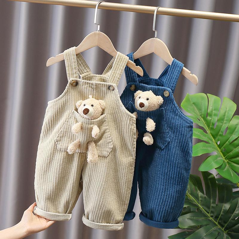 Quần Yếm Nhung Vải Nhung Gấu Trẻ Em Trang Phục Xuân Thu Trẻ Em Quần Thường Ngày Bé Trai Bé Gái