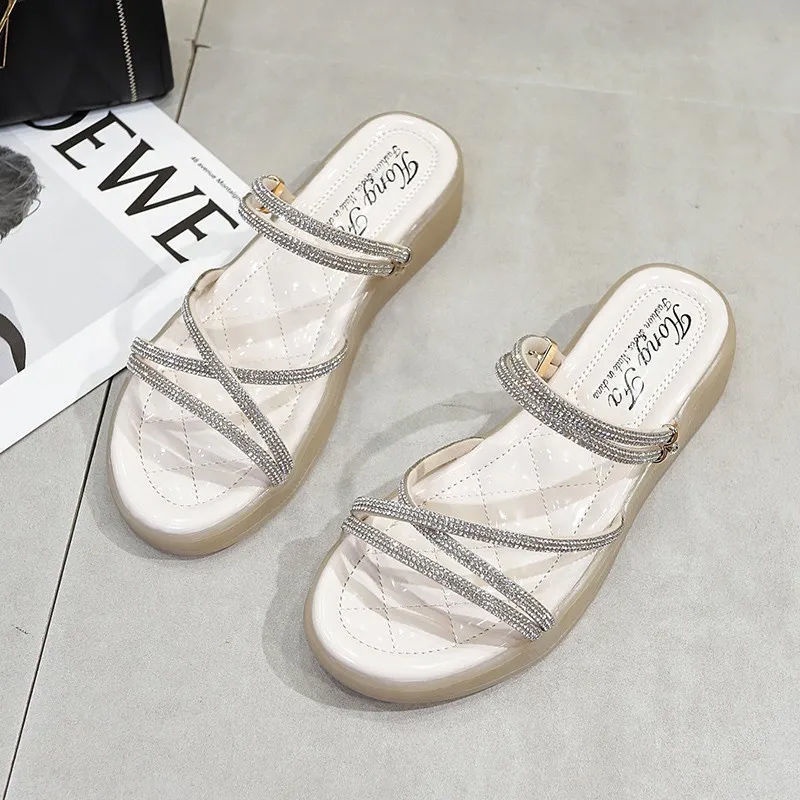 Xăng đan Đế Dày Đính Đá Thời Trang Mùa Hè Hàng Mới Dành Cho Bạn Nữ 2022