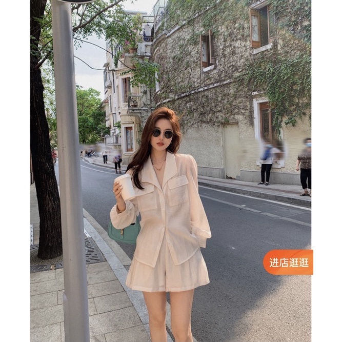 Set đồ hai món áo sơ mi và quần phong cách thời trang mùa hè cho nữ