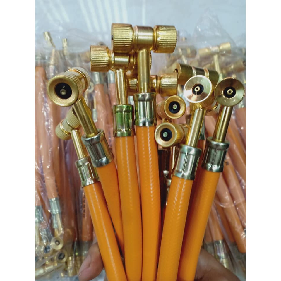 Đầu dắt bơm hơi dành cho ô tô, xe máy loại màu vàng 2 đầu bơm