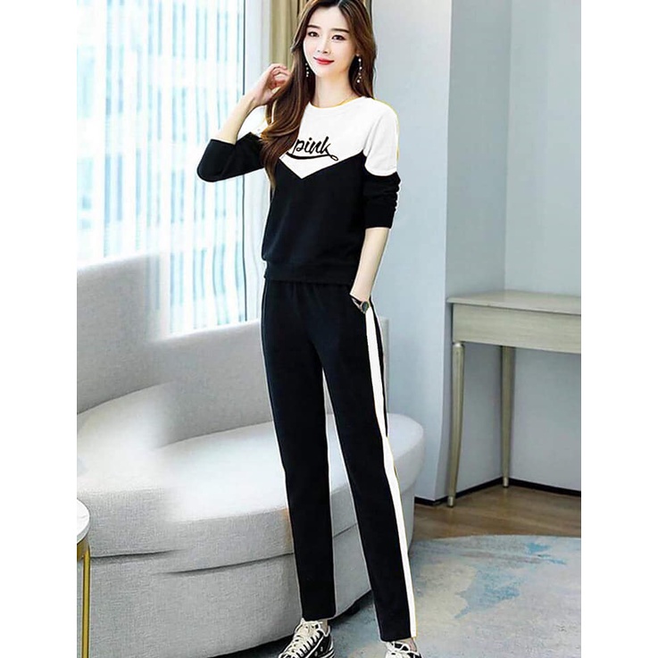 Đồ Bộ Cotton Tay Dài Chữ Thêu Phối Màu- SP Y Hình