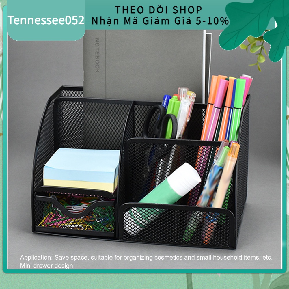 Hàng Sẵn Khay đựng bút 7 ngăn Kim Loại màu đen  để bàn đa chức năng chắc chắn 【Tennessee052】