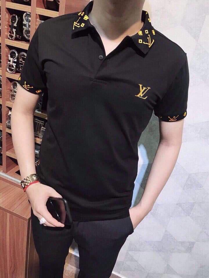 Áo thun nam LV có cổ tay ngắn chất đẹp vải cotton co dãn thấm hút mồ hôi 2 màu trắng đen cao cấp