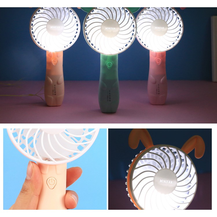 Quạt cầm tay sạc pin usb hình tai thỏ có đèn | BigBuy360 - bigbuy360.vn