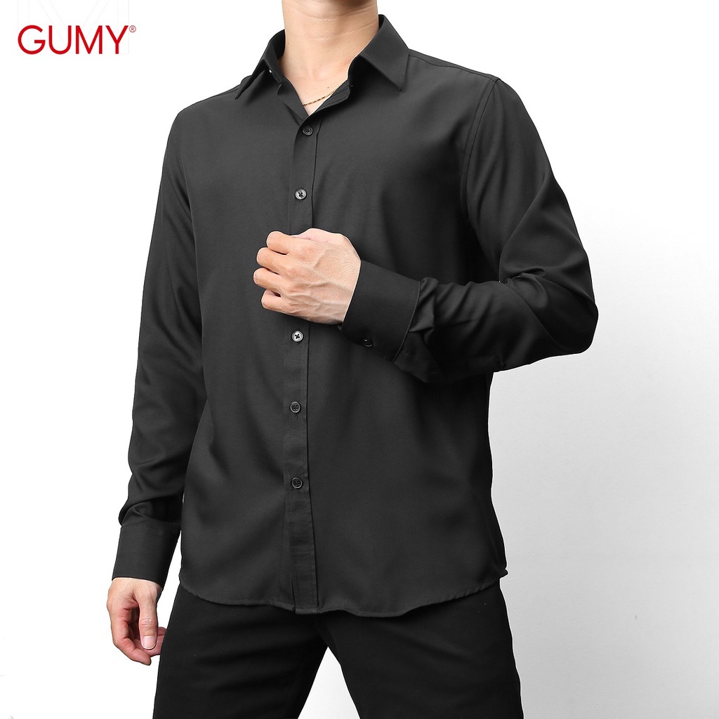 Áo Sơ Mi Nam Tay Dài Trắng Đen GUMY SM008 Công Sở Đẹp dáng ôm, vải chéo không nhăn, thấm hút mồ hôi tốt