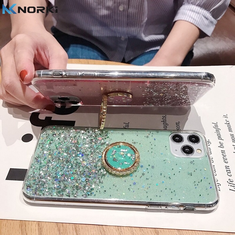 Ốp Điện Thoại Dẻo Màu Gradient Lấp Lánh Kèm Giá Đỡ Nhẫn Cho Huawei Nova 3i Nova 5T Nova 7i Y9 2019 Y7Pro 2019