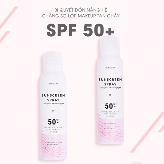 Xịt dưỡng trắng makeup chống nắng 20dayskin Sunscreen Spray SPF50+ chính hãng