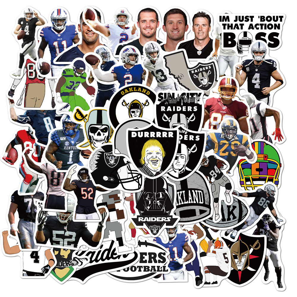 Set 50 miếng sticker hình đội bóng bầu dục Oakland Raiders graffiti dán trang trí chống thấm