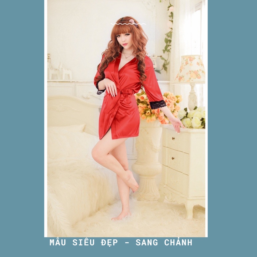 ( 04 )Áo Choàng Ngủ ❤️FREESHIP❤️ Ngủ Phi Lụa Sexy , Áo Ngủ Satin Phối Ren Cách Điệu