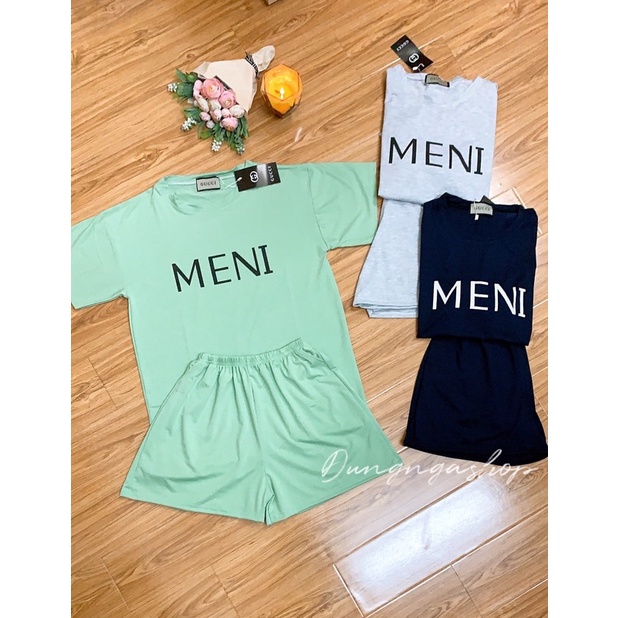 [Giá rẻ] Set Đồ Bộ Cotton Chữ Meni Freesize, Bộ Cộc Form Rộng 4 Màu