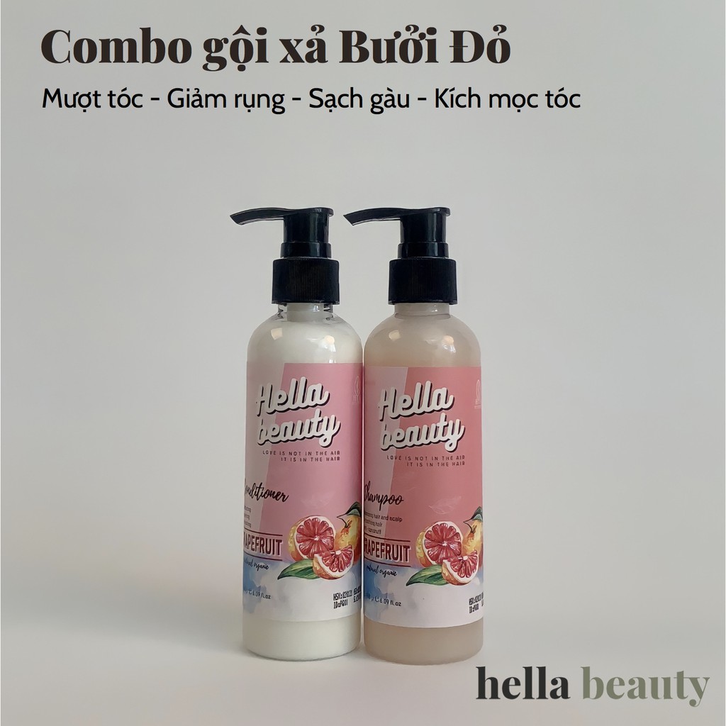 Combo dầu gội xả bưởi thảo mộc tinh dầu tự nhiên Pink Grapefruit Hella Beauty 180g | BigBuy360 - bigbuy360.vn