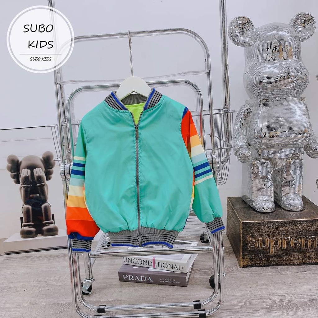 Áo khoác gió bomber lót nỉ nhung mềm ấm cho bé trai/gái 8-15kg