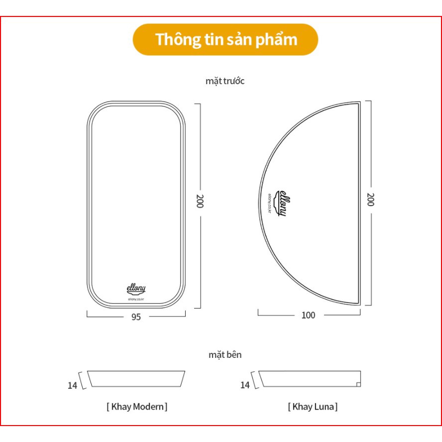 Khay ăn dặm đơn hình chữ nhật/ hình bán nguyệt cho bé Ellony nhập khẩu Hàn Quốc