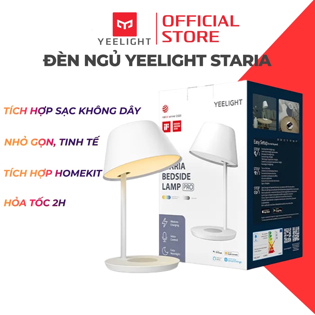Đèn ngủ thông minh Yeelight Staria Bedside Lamp Pro, đế tích hợp sạc không dây chuẩn Qi, tương tích Homekit